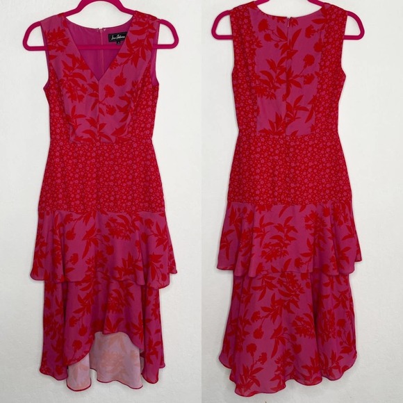 Sam Edelman Pink Mixed Floral Sleeveless Tiered Midi Dress 0 - Picture 2 of 14